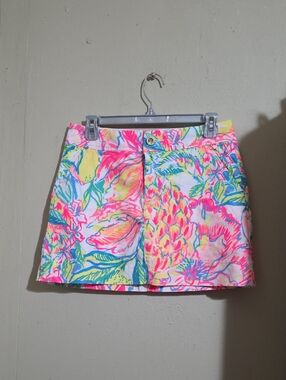 Lilly Pulitzer Neon Floral Mini Skirt - Pink, Yellow, Blue, Green on White Size2